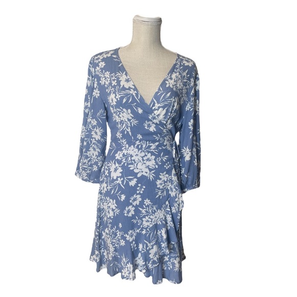 Lulu’s Floral in This Together Dusty Blue Floral Print Wrap Dress - Picture 6 of 14